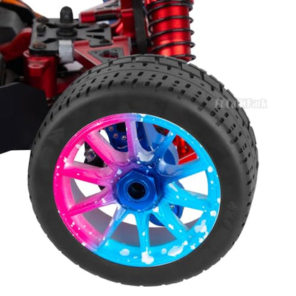 RC Highway Tires Wheel for 1/8 Typhon 6s BLX,1/7 Infraction 6S BLX/Limitless,RC Drift Off Road Buggy Rally Truck Wheels and Tires,4PCS RC High Speed Wheel Highway Rubber Tires,Blue Pink - color: Blue Pink - (4pcs High Speed Wheel)