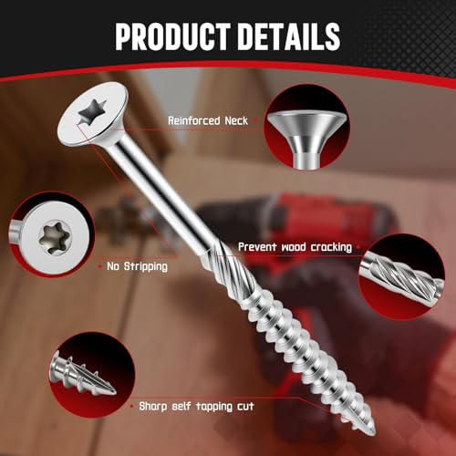 #10x3 Inch 304 Stainless Steel Deck Screws 1000 PCS - Corrosion-Resistant Outdoor Wood Fasteners for Fences, Decks, Wood Project - T25 Star Drive Bit - size: #10 x 3" 1000Pcs