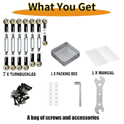 74-112mm Stainless Steel Turnbuckles Fit for 1/10 Traxxas Slash 4X4 2WD,Adjustable Camber Links with Spacers & Wrenchs for Rustler 2WD 4X4,Hoss 4X4,Stampede 4X4,Bandit 2WD Upgrades Parts,Black - color: Black