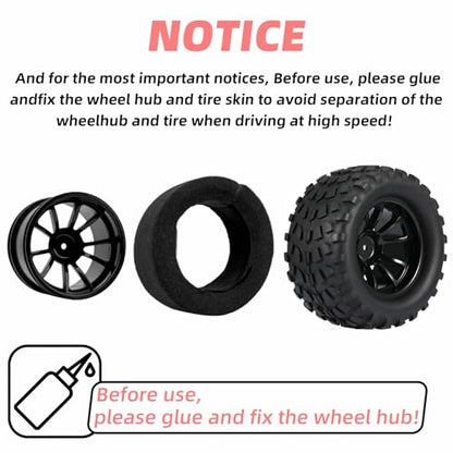 2.8 RC Monster Truck Tires and Wheels 12mm Hex for 1/10 ARRMA Rustler Stampede VXL Hoss 4x4 Redcat Volcano Epx Pro Monster Truck Models(Black)