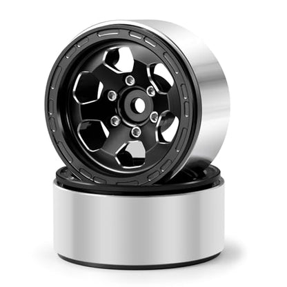 4PCS CNC Aluminium 1.3" Beadlock Wheel Rim 75g/Set 6-Spoke Wheel Hub | 1.3 inch Beadlock Wheel Rims for Tra-xxas Axial TRX4M SCX24 Redcat Ascent-18 1/24 1/18 RC Crawler Car Upgrades (Black) - color: Black