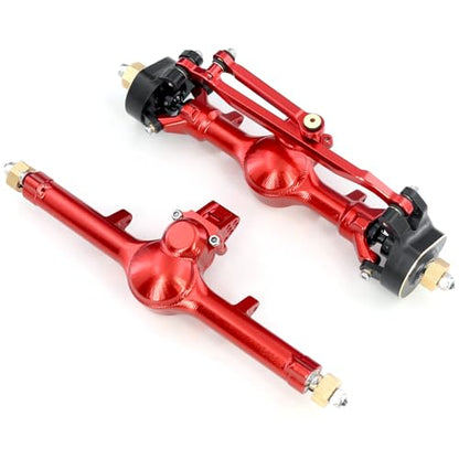 OGRC +4mm Axles with Double Joint Shaft & Brass Steering Knuckle for SCX24 | Aluminum Axle Housing, Brass Steering Knuckles, Stock 2/16T Gears, for Axial SCX24 AX24 1/24 RC Crawler, Red - color: Red