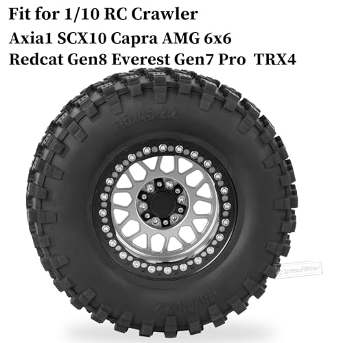 RC 2.2 Beadlock Tires Set 2.2" Wheels and Tires for 1/10 RC Crawler SCX10 AMG 6X6 TRX4 Gen8 Gen7 Pro,Alloy 2.2 RC Rims Rubber Tires,Silver - color: Silver(4pcs)
