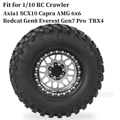 RC 2.2 Beadlock Tires Set 2.2" Wheels and Tires for 1/10 RC Crawler SCX10 AMG 6X6 TRX4 Gen8 Gen7 Pro,Alloy 2.2 RC Rims Rubber Tires,Silver - color: Silver(4pcs)