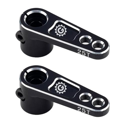 2PCS TGCWENG CNC Aluminum Alloy 25T Servo Horn 25 Teeth Steering Arm Horn Suitable with Losi Tamiya HPI HSP Redcat Axila SCX10 90046 TRX4 Etc 1/10 RC Crawler car (Black) - color: Black