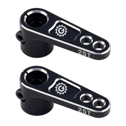 2PCS TGCWENG CNC Aluminum Alloy 25T Servo Horn 25 Teeth Steering Arm Horn Suitable with Losi Tamiya HPI HSP Redcat Axila SCX10 90046 TRX4 Etc 1/10 RC Crawler car (Black) - color: Black