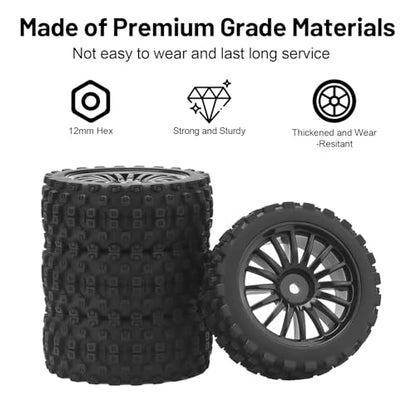 RC On Road Wheels and Tires, daitoku 12mm Hex RC Rally Racing Car Tires for 1/16 1/14 1/12 1/10 RC Touring Car On-Road Off Road Buggy - Style A - style: Style A