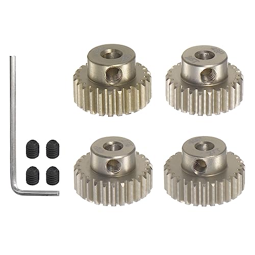 HARFINGTON 48P Hardened Pinion Motor Gear Set 4pcs 24T 25T 26T 27T Fit 1/8 inch RC Motor Shaft 48 Pitch 7075 Aluminum Gears for RC Car, with Hex Key - style: 24T 25T 26T 27T