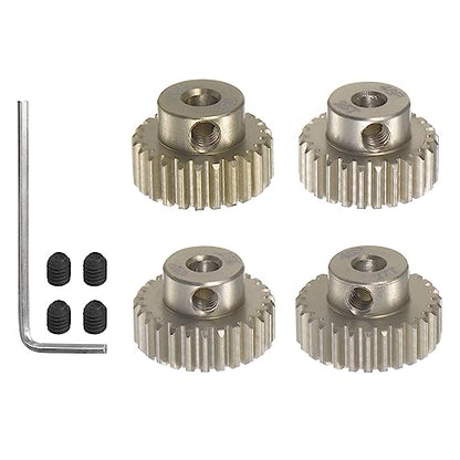 HARFINGTON 48P Hardened Pinion Motor Gear Set 4pcs 24T 25T 26T 27T Fit 1/8 inch RC Motor Shaft 48 Pitch 7075 Aluminum Gears for RC Car, with Hex Key - style: 24T 25T 26T 27T