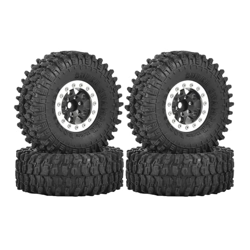 4PCS 1.55 inch Aluminum Metal Beadlock Wheels Rim and 95mm All Terrain Rubber Tires for 1/10 1/12 RC Rock Crawler Car for Axial AX90069 D90 TF2 Tamiya LC70 JIMNY UTB18(5Spoke,Black+Silver) - color: 5spoke,black+silver