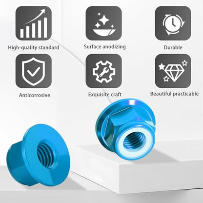 12Pcs M4 Flange Nuts Aluminum, M4-0.7mm Hex Flange Nylon Insert Lock Nuts for 1/10 Scale RC Car Traxxas Slash 4x4 2WD Stampede Rustler VXL HPI Redcat Axial Racing Truck Buggy Crawler Wheels Sky Blue - color: Sky Blue, size: 12Pcs