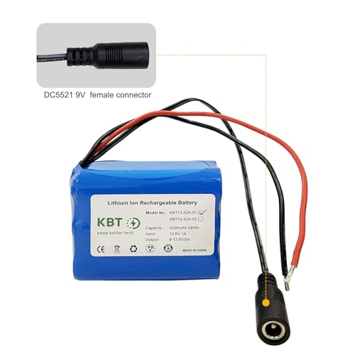 KBT 12V 5200mAh Rechargeable Li-ion Battery, Bare Leads Wire Replacement Battery Pack with Charger Compatible with 12V Devices RC Car, Boat, Robot, DIY, LED Light Strip, CCTV Camera - style: 5.2Ah bare leads