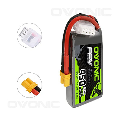 OVONIC 3S Lipo Battery 80C 450mAh 11.1V Lipo Battery with XT30 Connector for RC FPV Racing Drone Quadcopter(4 Packs)