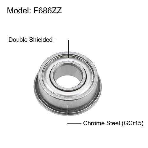 uxcell F686ZZ Flanged Ball Bearing 6x13x5mm Double Shielded Chrome Steel Flange Bearings, 4pcs - size: 6x13x5mm