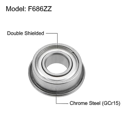 uxcell F686ZZ Flanged Ball Bearing 6x13x5mm Double Shielded Chrome Steel Flange Bearings, 4pcs - size: 6x13x5mm