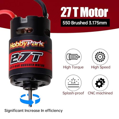 Hobbypark 27T Motor 550 Brushed Motor Electric Engine w/Heatsink for 1/10 RC Crawler Car Traxxas TRX4 TRX6 Axial SCX10 Redcat Gen7 Gen8 RC4WD - size: 27T