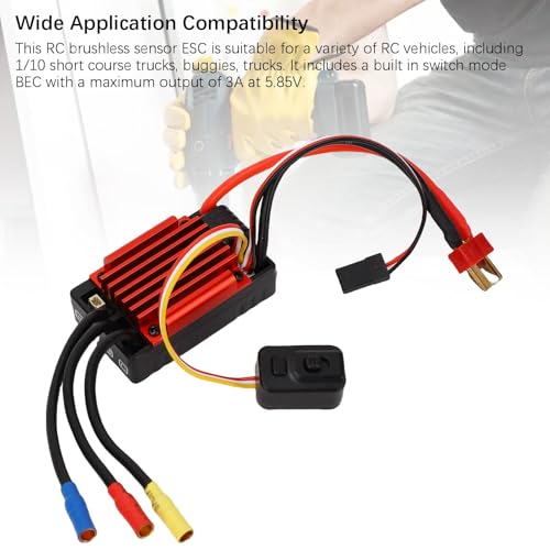 Eujgoov Sensorless Brushless ESC for 1/18 RC Car, Electronic Speed Controller with Fan Heatsink, Motor Driver for Short Course Truck Buggy Truck, Includes Video, CE FCC RoHS