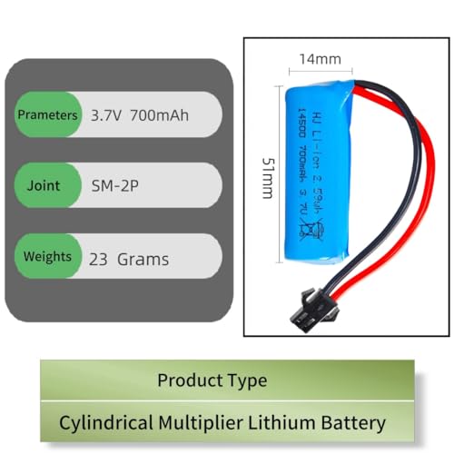 3.7V RC Car Battery 700mAh Rechargeable Li-ion Battery SM-2P Joint for Double Sided RC Stunt Car RC Car RC Boat Tumbling Amphibious RC Car RC Truck and C63 E35 DE38 DE40 DE50 DE55 and USB