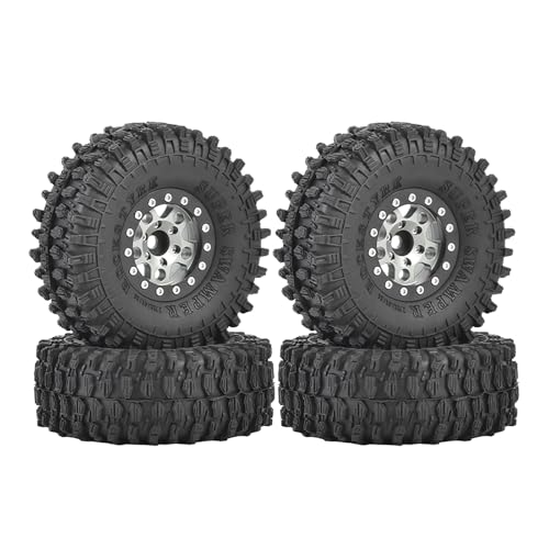 4PCS 1.55 inch Aluminum Metal Beadlock Wheels Rim and 95mm All Terrain Rubber Tires for 1/10 1/12 RC Rock Crawler Car for Axial AX90069 D90 TF2 Tamiya LC70 JIMNY UTB18(5Spoke,Gray) - color: 5spoke,gray