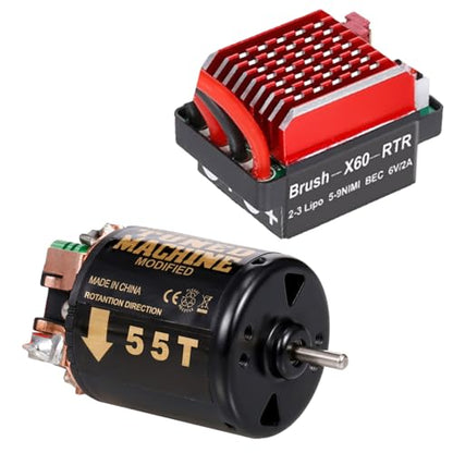 HUIOP 540 Brushed Motor RC Crawler Motor 55T 3-Slot and 60A ESC RC Car ESC Brushed Electric Speed Controller 6V/2A BEC for 1/10 RC Car
