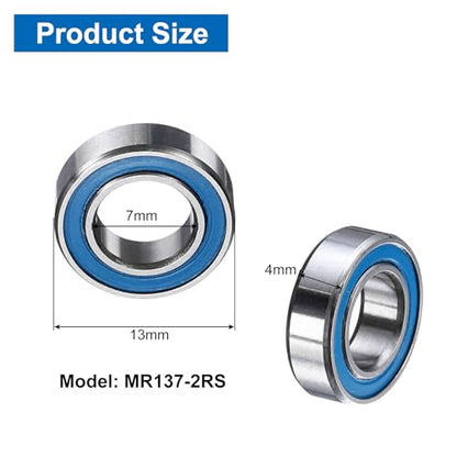 uxcell 4 Pcs MR137-2RS Deep Groove Micro Bearing, 7x13x4mm Double Rubber Sealed Chrome Steel Small Bearings (ABEC5, Z4 Low Noise) - size: MR137-2RS