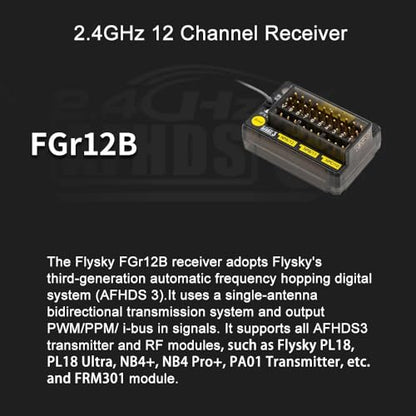 GoolRC Flysky FGr12B Receiver, 2.4GHz 12 Channels Remote Control Receiver Single Antenna PWM/PPM/I-Bus Output Compatible with Flysky Noble NB4+ NB4 Pro+ PL18 RC Transmitter for RC Car Boat