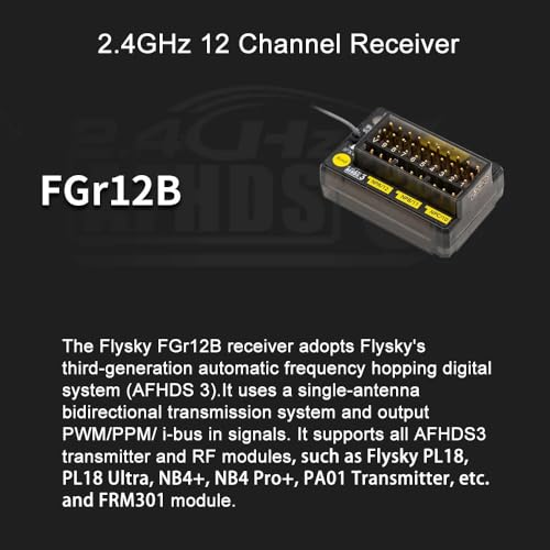 GoolRC Flysky FGr12B Receiver, 2.4GHz 12 Channels Remote Control Receiver Single Antenna PWM/PPM/I-Bus Output Compatible with Flysky Noble NB4+ NB4 Pro+ PL18 RC Transmitter for RC Car Boat