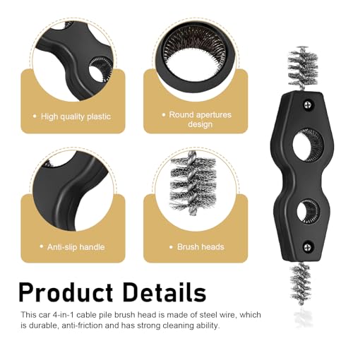 WZP 4-in-1 Car Battery Cleaning Brush, Double-Headed Double-Hole Battery Terminals Copper Pipes Cleaner Brush, Comfortable Handle and Steel Wire Bristle, Universal Cleaning Tool for Cars Machine Part