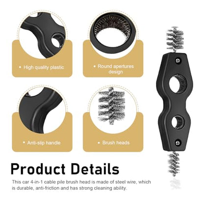 WZP 4-in-1 Car Battery Cleaning Brush, Double-Headed Double-Hole Battery Terminals Copper Pipes Cleaner Brush, Comfortable Handle and Steel Wire Bristle, Universal Cleaning Tool for Cars Machine Part