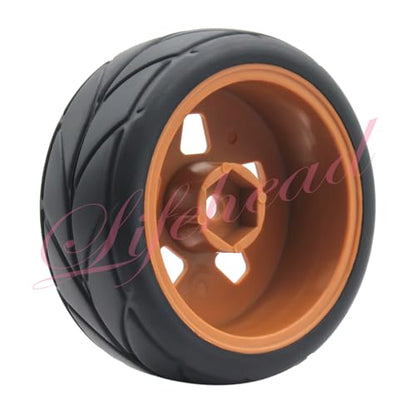 Lifehead 65mm On Road Rubber Tires& Wheels Rims 12mm Hex Hub for HPI Ken Block's Tamiya XV01 TT01 TT02B Kyosho FAZER MK2 Lc racing PTG HSP RGT RC 3RACING D5 1/10 RC Rally Car - color: Brown 3