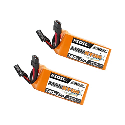 CNHL 1500mAh 6S LiPo Battery 22.2V 120C with XT60 Plug (2 Packs) | High discharge RC battery for FPV racing drones, freestyle quadcopters, RC helicopters, and airplane models.