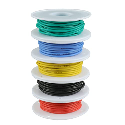 BOJACK 20 AWG Flexible Silicone Wire Electric Wire Hook up Wire Kit 300V Cables with Plus 20 φ3mm Heat Shrink Tubings and a Mini Wire Stripper(5 Colors 19.69Ft Each Color, 20AWG) - size: 20 AWG Silikondraht