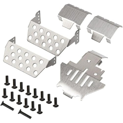5Pcs Chassis Armor Protector Plate, RC Chassis Protector Armors Parts, Silver Chassis Skid Plate Set with Screws, Stainless Steel RC Skid Plates Replacement for 82056-4
