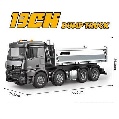 21-Inch Alloy Upgraded Version Remote Control Dump Truck 13-Channels 1/14 Scale 13 LBS Load Capacity RC Heavy Duty Metal Construction Vehicles Toy for 14Y+ (8-Wheels)