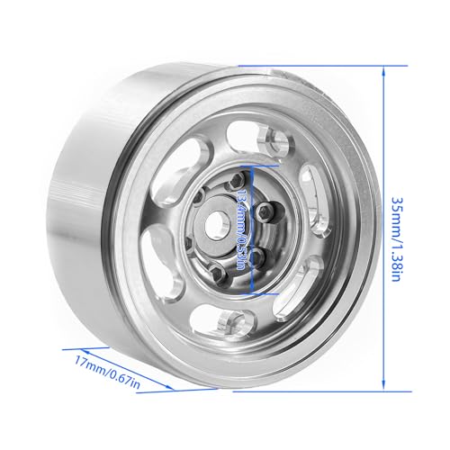 1.3” RC Beadlock Wheels, 4PCS CNC Aluminum Wheel Rims for 1/18 1/24 RC Crawler Upgrade (Silver)