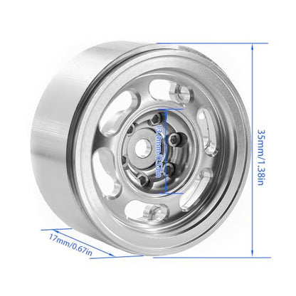 1.3” RC Beadlock Wheels, 4PCS CNC Aluminum Wheel Rims for 1/18 1/24 RC Crawler Upgrade (Silver)