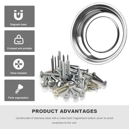 2 PCS Magnetic Tray Holders, Stainless Steel 4 Inch Round Trays Metal Parts Holder with Strong Magnet, Heavy Duty Thickened Trays for Screws Bolts Nuts Washers Pins - color: Round, M