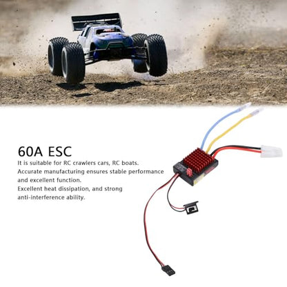 Drfeify 60A Brushed ESC, Water Proof RC Electronic Speed Controller for SCX10 D90 Crawler Cars, 320A Peak with 1/10 1/12 Scale