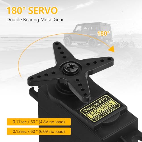 Deegoo-FPV MG995 Metal Gear Digital Servos, 4-Pack | 13kg-cm torque at 6V, 180° travel, metal gears and ball bearing design for RC vehicles, robots and mechanical arms. - style: MG995-4pack