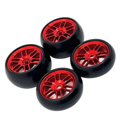 4PCS Finished Flat Running Drift Tires and Wheels 7MM Hexagon for 1/24 Losi Micro B Upgrades and 1/28 Losi Micro T Upgrades (New b Red) - color: New B Red