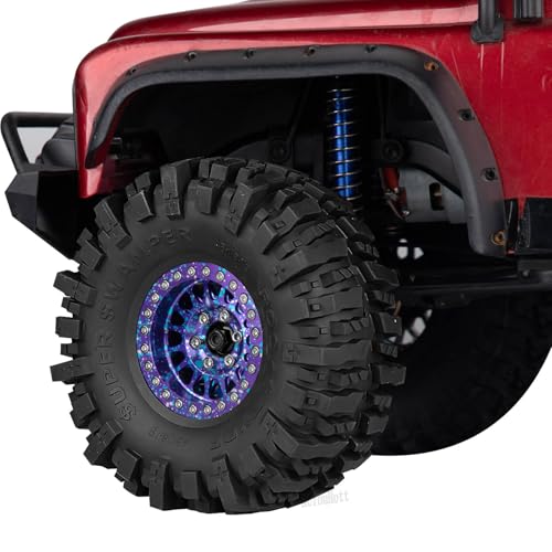 Aluminium RC 1.9" Beadlock Wheels Tires for 1/10 SCX10 90046 AXI03007 TRX4 TRX6 VS4-10 Gen7 Gen8 MST CFX D90 RC Crawler Car,Alloy 1.9 Rims Tires,Purple Colorful - color: Purple Colorful- (Rc 1.9" Tires)