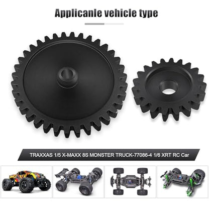 30T M1.5 Shaft with Bearing 45# Steel D-Shaped Hole Spur Gear with 20T Pinion Gear for TRAXXAS-1/5 X-MAXX 6S/8S Monster Truck and 1/6 4WD XRT 8S-78086-4, 1.5 Mod Large Transmission Gear Part - style: 20T + 30T