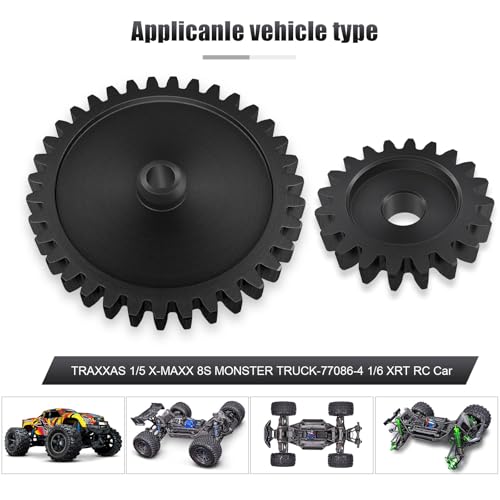 Main Gear 35T M1.5 Shaft with Bearing 45# Steel D-Shaped Hole Spur Gear with 25T Pinon Gear for TRAXXAS-1/5 X-MAXX 6S/8S Monster Truck and 1/6 4WD XRT 8S-78086-4, 1.5 Mod Large Transmission Gear Part - style: 25T + 35T