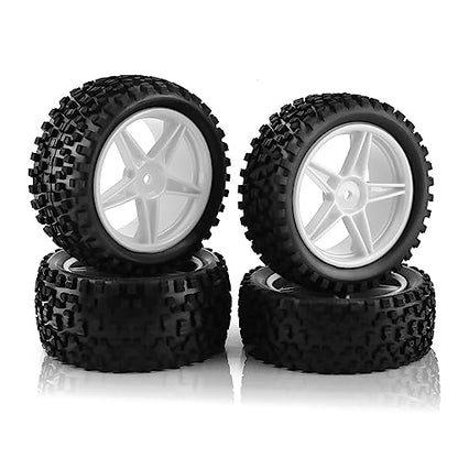 1/10 RC Off Road Tires and Wheels Rims 12mm Hex Set Front and Rear 87mm Rubber Buggy Tyres Foam Inserts for 1:10 Off-Road Car HSP Kyosho HPI Tamiya HSP 94107 94166 94106 94155 4PCS (White) - color: White