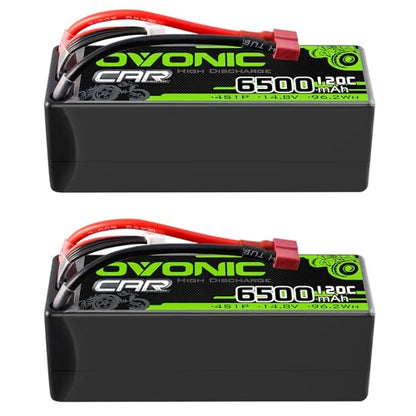 OVONIC 4S LiPo Battery 14.8V 6500mAh 120C with T Plug for RC Car RC Truck Airplane Helicopter Boat Car Racing RC Hobby (2 Packs)