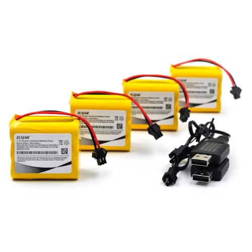(4-Pack) 7.2V 800mAh Ni-Cd Battery with SM-2P Plug for RC Toys | Fits compatible Fisca TR-211 and Huina 1550, 1560, 1570, 560, 570 RC vehicles; includes 2 USB charging cables. - color: 4-Pack