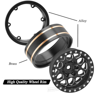 1.3" Beadlock Wheel Tires Set for 1/18 1/24 SCX24 TRX4M RC Crawler Car,Alloy RC Wheel Rims Brass Coating Rings All Terrain RC Tires,Black - color: Black(4pcs)