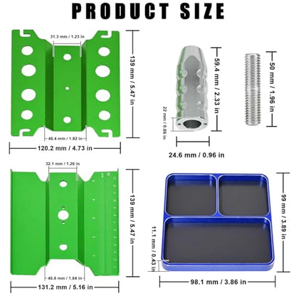 RC Car Adjustable Repair Stand & Small Screw Tray for 1/8 1/10 1/12 1/14 RC | Aluminum Workstation Height Lift Lower 360° Rotation & Magnetic Tool Tray for Traxxa Axial Arrma Redcat 1/8 - 1/14 RC Buggy - color: Green-blue