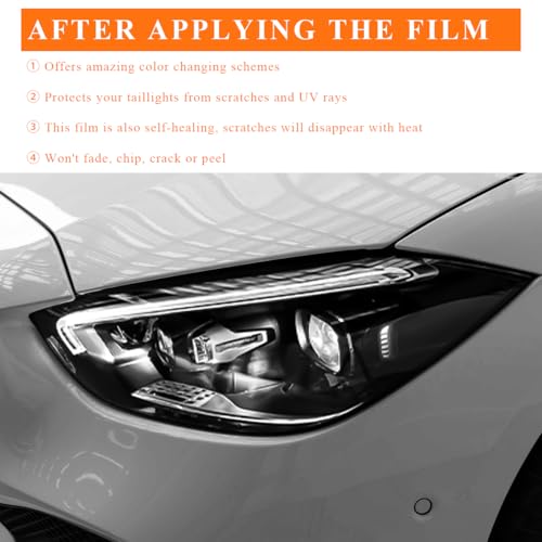 Sun Walker Car Light Tint Film, 12 x 48 Inch Waterproof Taillight Wrap Film Roll with Squeegee & Cutter, Self-Adhesive Vinyl Sticker Sheet Roll for Headlights Fog Lights Tail Lights (Light Black) - color: Light Black