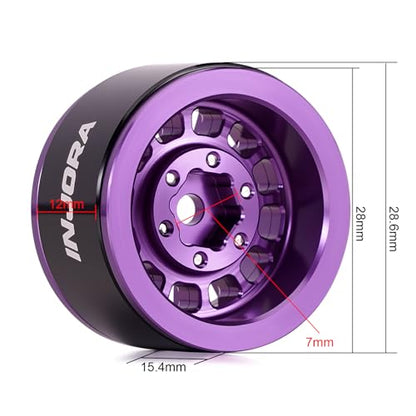 INJORA 1.0" Aluminum Beadlock Wheels 0mm Offset for 1/18 1/24 RC Crawler Upgrade, W1056(Purple) - color: Purple